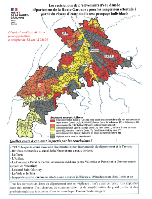 Carte restrictions d'eau septembre 2022